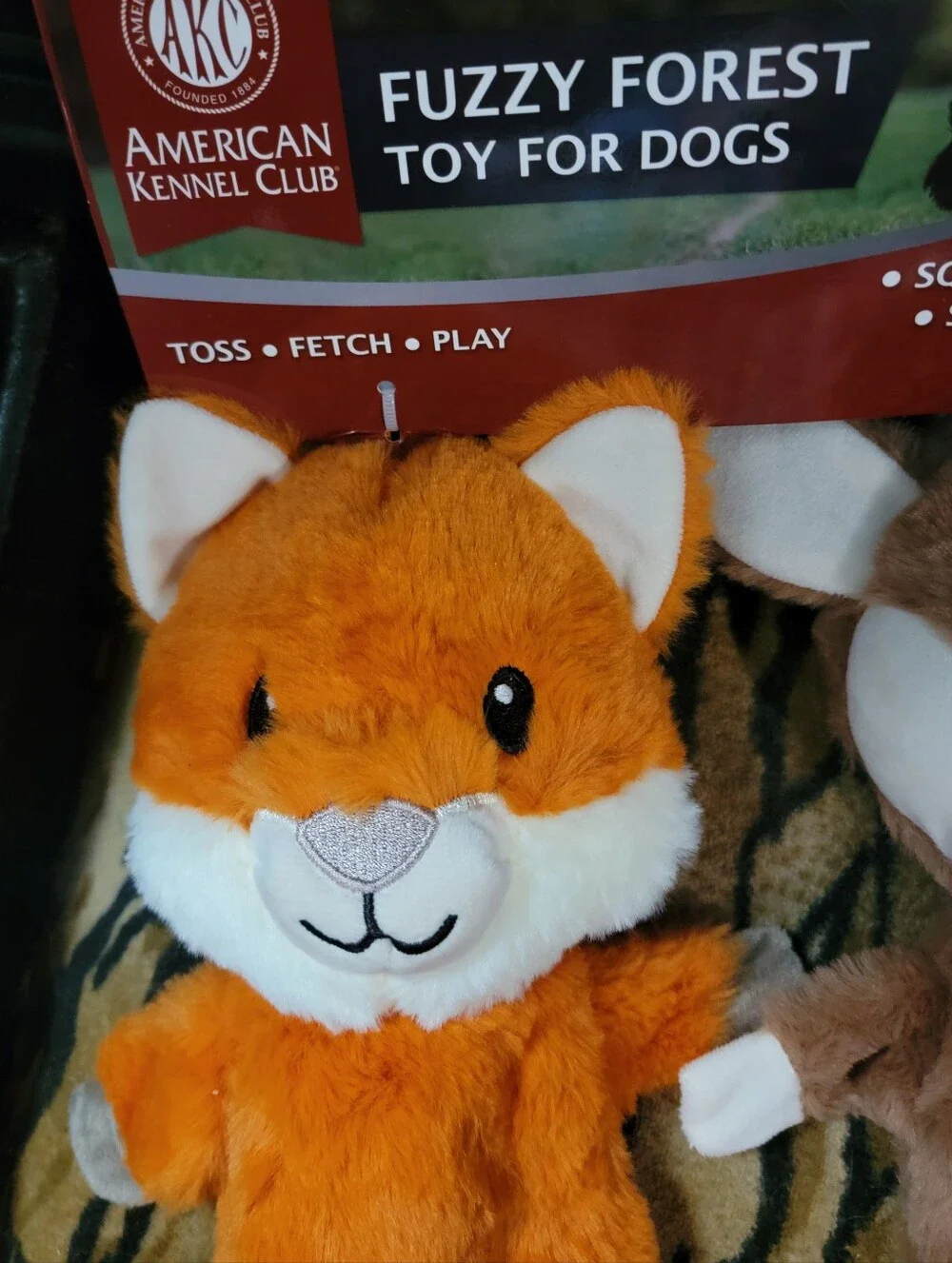 AKC Dog Fox And Deer Plush Fuzzy Forest Toy Crinkle And Squeak Large Ea. 2-Pack